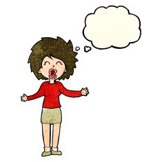 cartoon loud woman with thought bubble N3