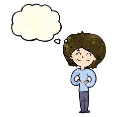 cartoon happy woman with thought bubble N85