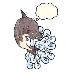 cartoon shark with thought bubble N16