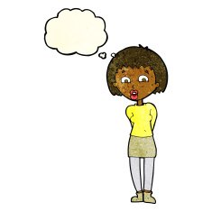 cartoon surprised woman with thought bubble N84