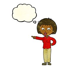 cartoon pointing woman with thought bubble N12