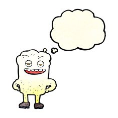 cartoon tooth looking smug with thought bubble N6