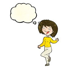 cartoon laughing woman with thought bubble N3