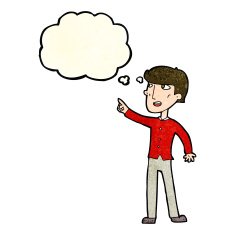 cartoon man pointing with thought bubble N62