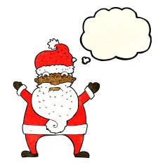 cartoon stressed out santa with thought bubble N4
