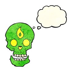 cartoon mystic skull with thought bubble N3
