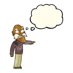 cartoon furious old man with thought bubble N3