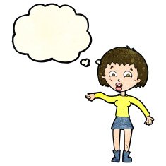cartoon surprised woman with thought bubble N86
