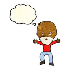 cartoon panicking old man with thought bubble N4