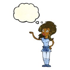 cartoon pretty waitress with thought bubble N4