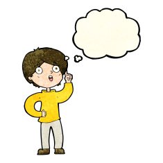 cartoon boy with idea thought bubble N32