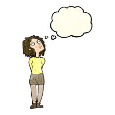cartoon curious woman with thought bubble N18