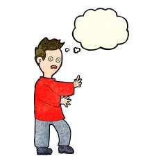 cartoon shocked man with thought bubble N39
