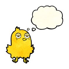 cartoon bored bird with thought bubble N4