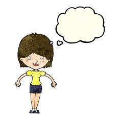 cartoon happy woman with thought bubble N87