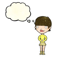 cartoon friendly woman with thought bubble N26