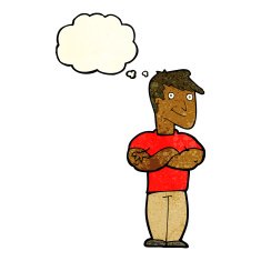 cartoon muscular man with thought bubble N4