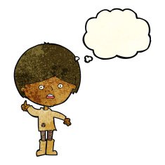 cartoon unhappy boy with thought bubble N19