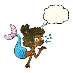 cartoon pretty mermaid with thought bubble N12