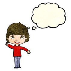 cartoon woman with idea thought bubble N84