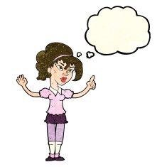 cartoon woman with idea thought bubble N85