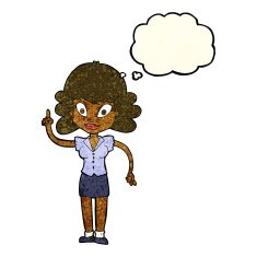 cartoon happy woman with idea thought bubble N4