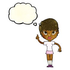 cartoon girl with idea thought bubble N7