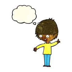 cartoon boy with question thought bubble N8