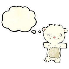cartoon polar bear cub with thought bubble N25