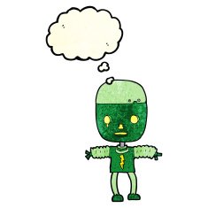 cartoon robot with thought bubble N51