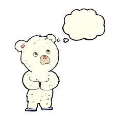 cartoon polar bear cub with thought bubble N26