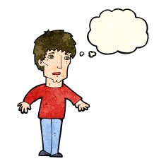 cartoon surprised man with thought bubble N40