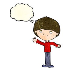 cartoon happy boy with thought bubble N78