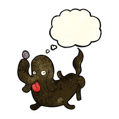 cartoon dog sticking out tongue with thought bubble N8