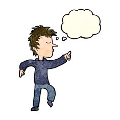 cartoon man pointing with thought bubble N63