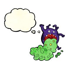 cartoon gross monster being sick with thought bubble N4