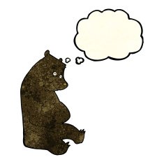 cartoon happy black bear with thought bubble N4