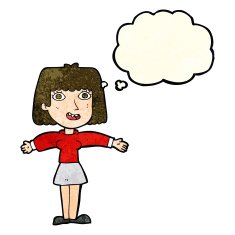 cartoon excited woman with thought bubble N45