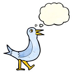 cartoon walking bird with thought bubble N7