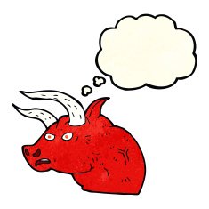 cartoon angry bull head with thought bubble N3