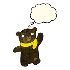 cute cartoon black teddy bear with thought bubble N3