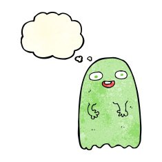 funny cartoon ghost with thought bubble N32