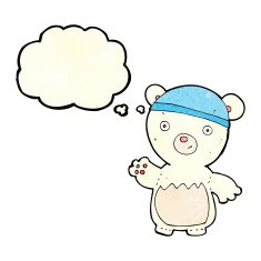 cartoon polar bear wearing hat with thought bubble N2