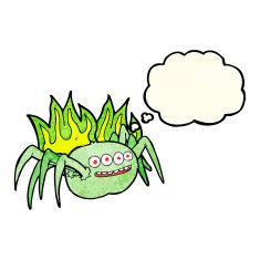 cartoon spooky spider with thought bubble N4