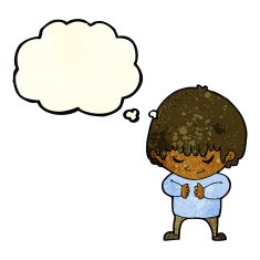 cartoon shy boy with thought bubble N7