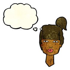 cartoon female head with thought bubble N4