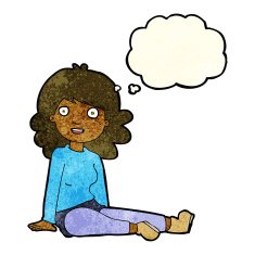 cartoon happy woman with thought bubble N92