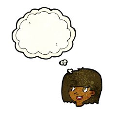 cartoon happy female face with thought bubble N64