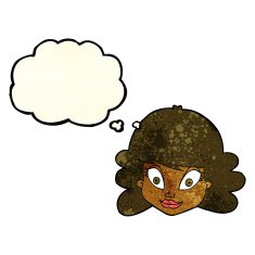 cartoon happy female face with thought bubble N65