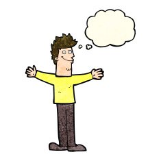 cartoon happy man with thought bubble N157
